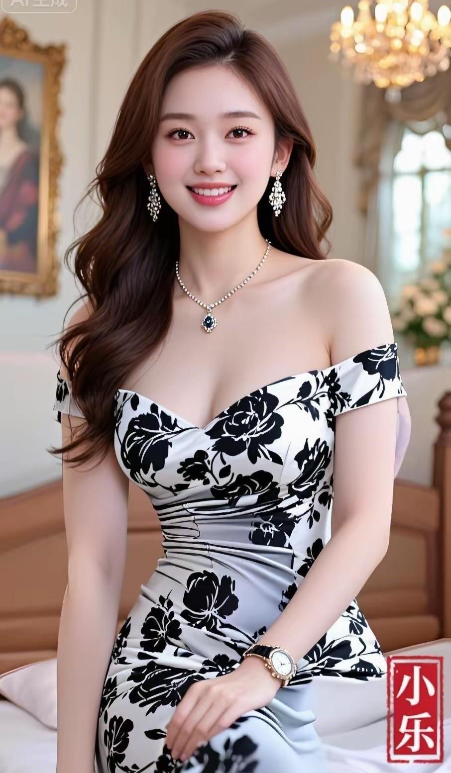 优雅黑白色调连衣裙，闪耀的珠宝配饰，尽显时尚魅力！