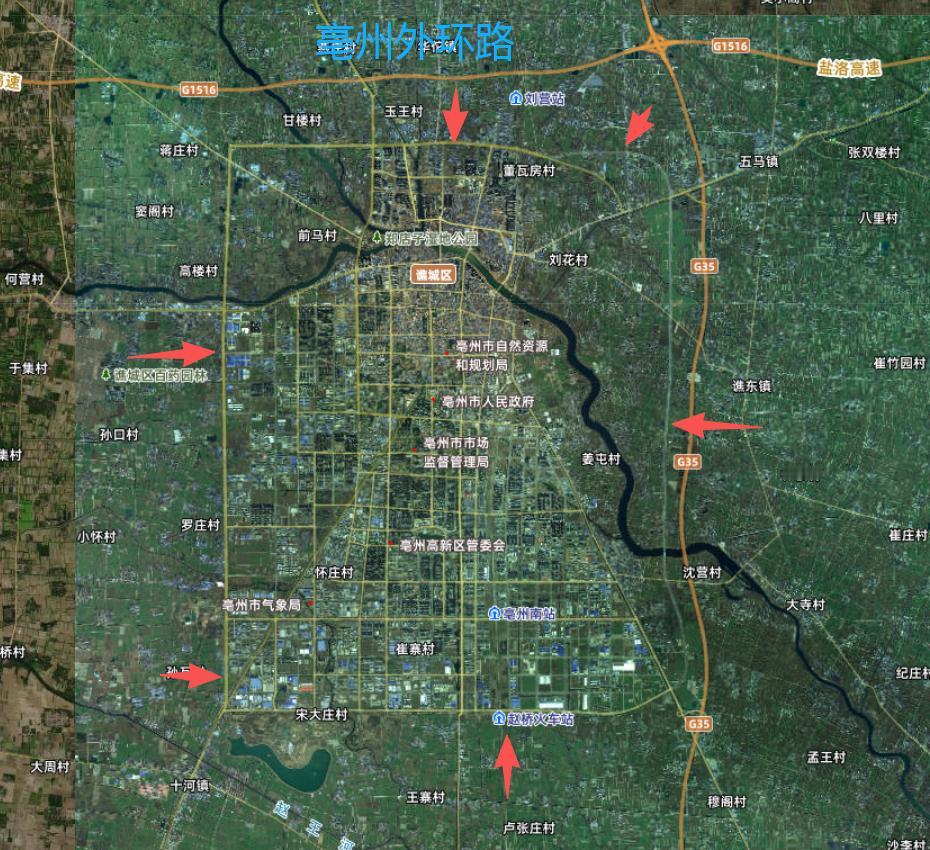 亳州市，大外环公路。由古井大道，亳芜大道，三清大道，北一环路组成的亳州市外环公