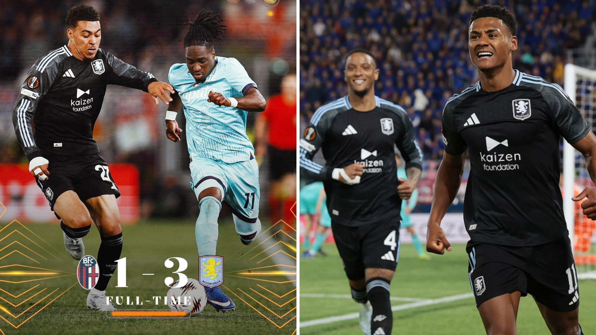 欧联杯：阿斯顿维拉客场3-1击败博洛尼亚。孔萨破门，沃特金斯完成双响。