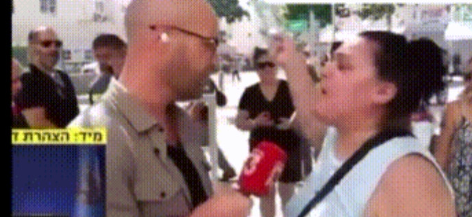 以色列南部城市贝谢尔巴发生了非常有意思的一幕，一名以色列妇女和以色列电视台第13
