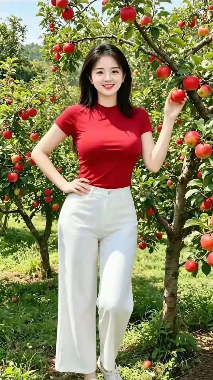 美女：你是游览祖国大好河山的吧？看你的表情，不是干活的村姑，只是想在果园留下记忆