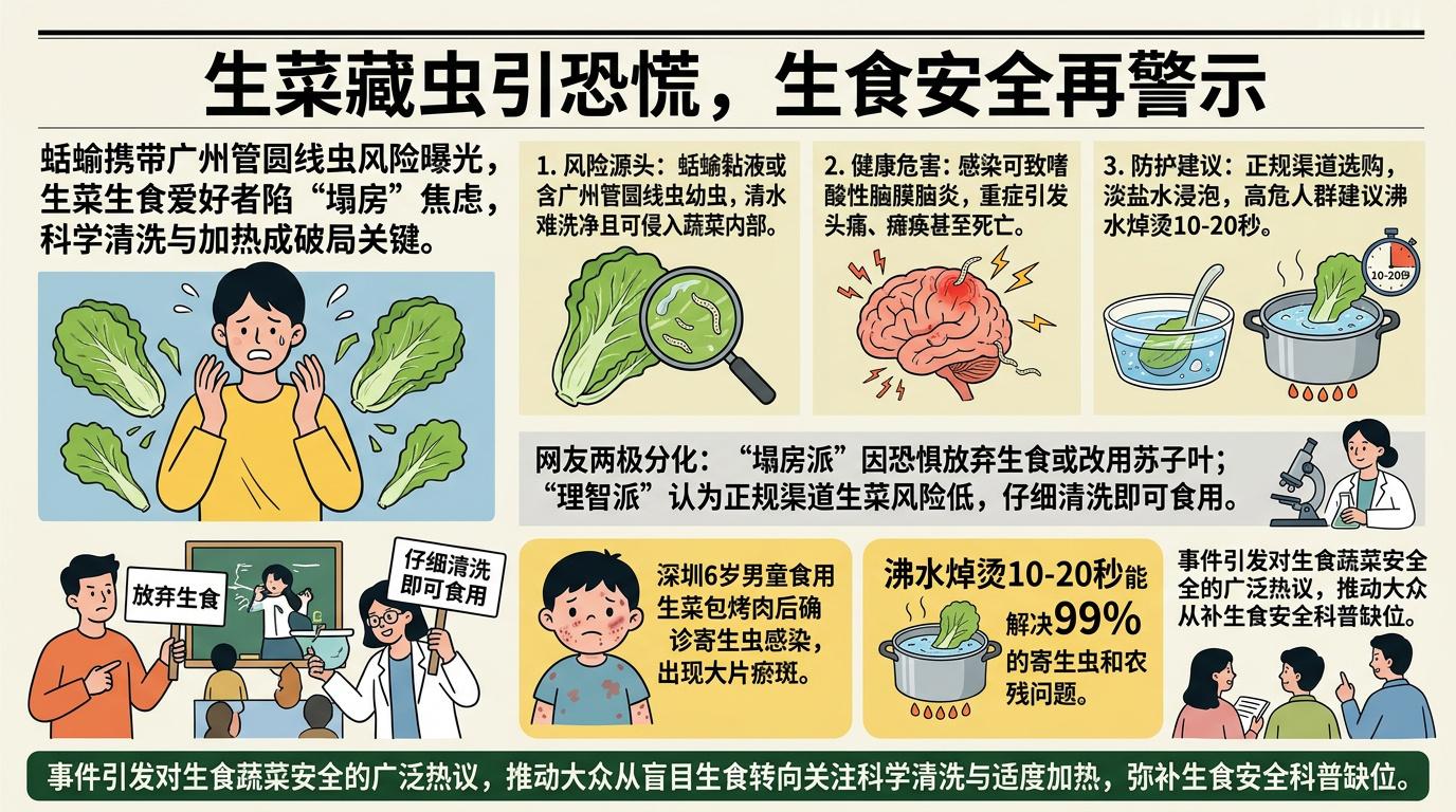 爱吃生菜的人天塌了“爱吃生菜的人天塌了”近日登上热搜，引发公众对生食蔬菜安全的广