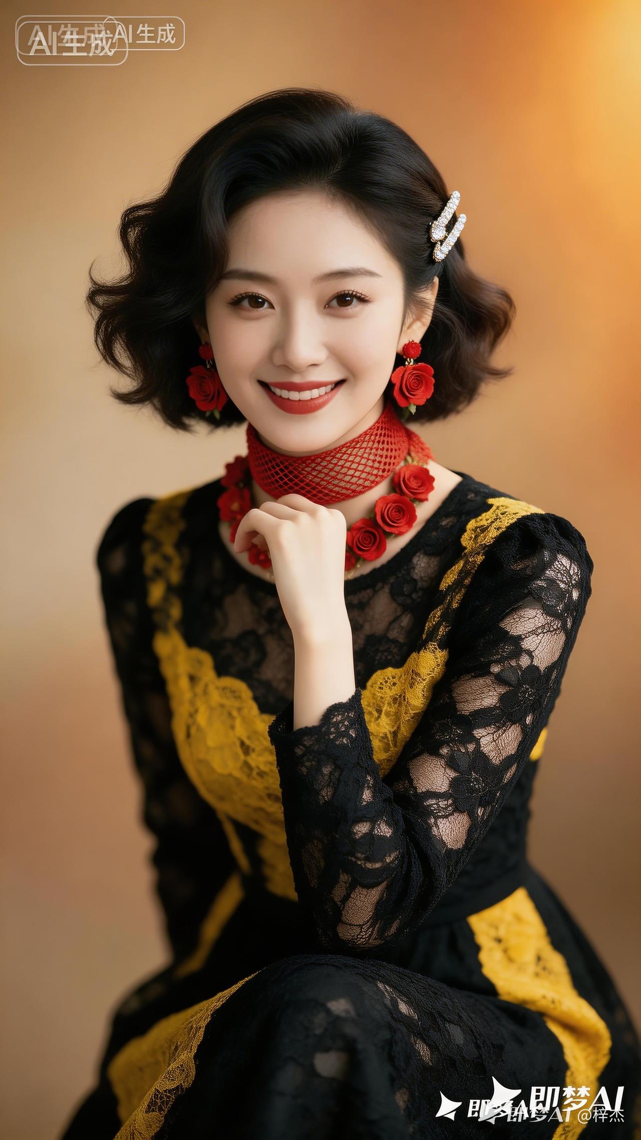 复古优雅，红玫瑰与黑蕾丝的完美搭配，尽显女性魅力！