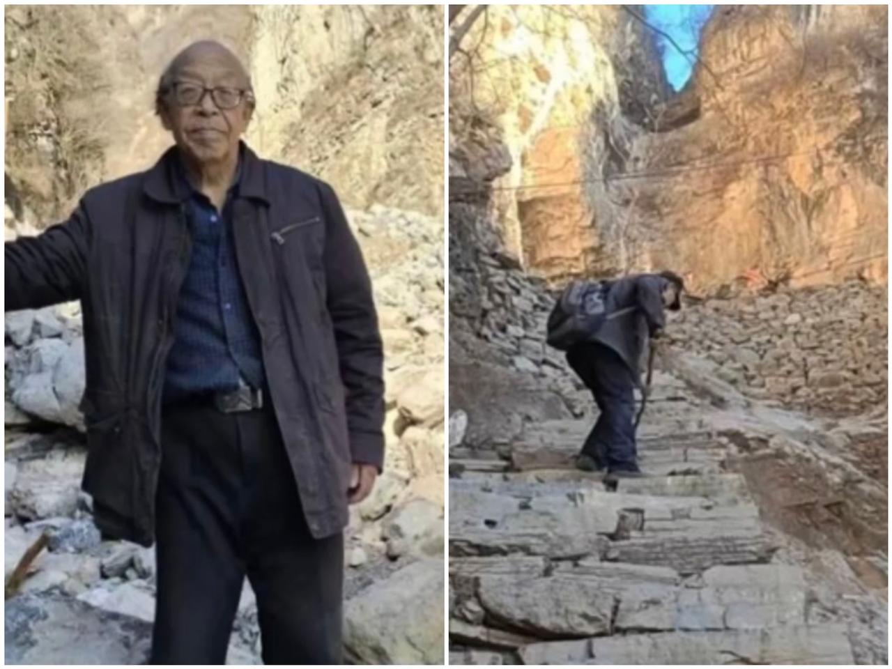 河北保定阜平县81岁的赵记臣在退休之后想凿山修路，结果全村人都笑他“疯了”，家人