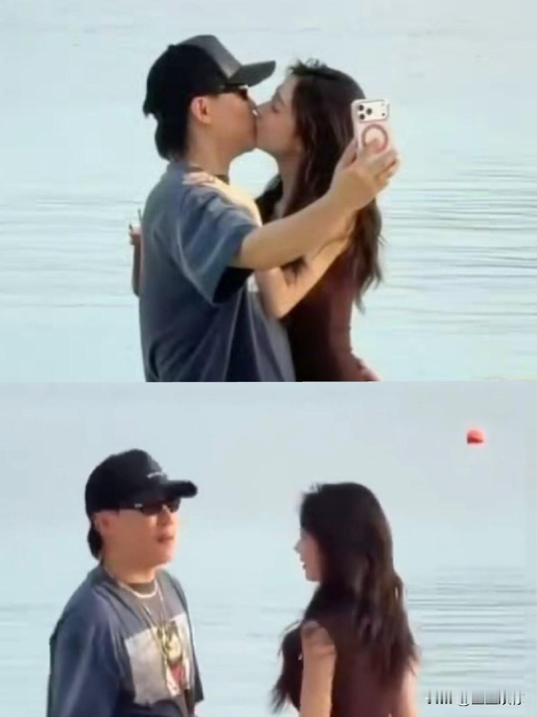 易梦玲亲胡彦斌之前肯定知道有镜头，所以很明显的就转过去了，和胡的互动像平时拍短视