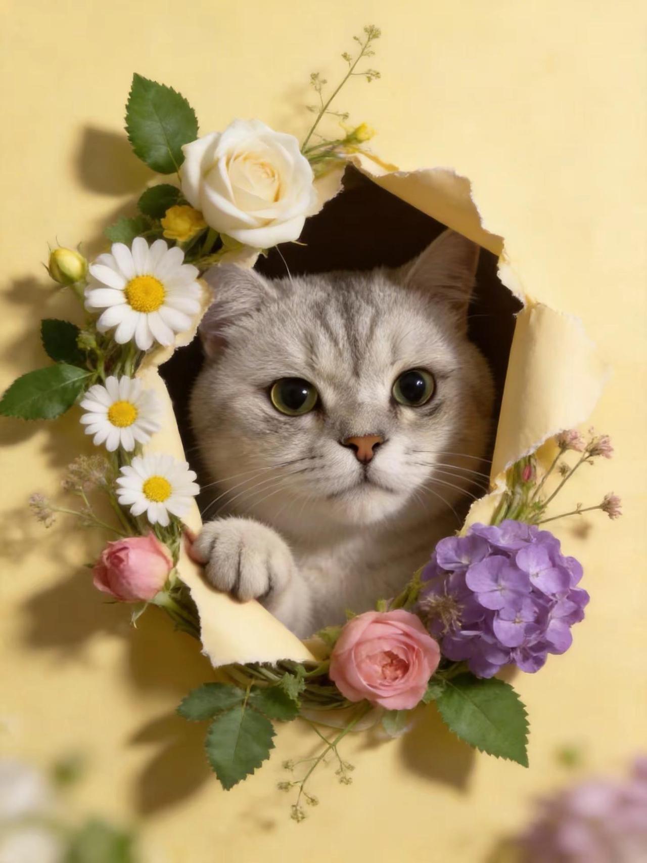 AI超现实花卉风随变ai随便玩小猫咪：小猫有小猫的活法晒晒我家的摆烂小猫