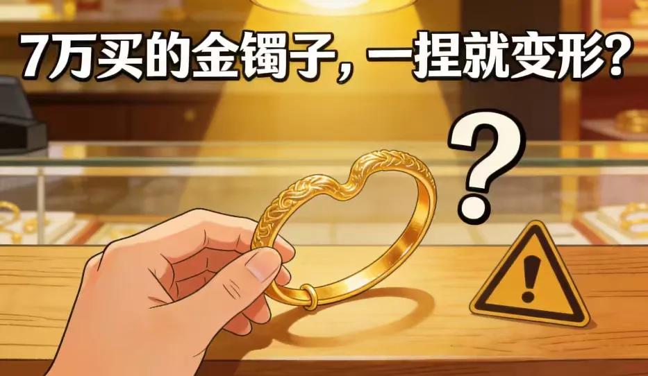 女子花7万买金镯一捏就变形？专业鉴定揭真相：特殊工艺的隐形代价一款金镯子轻轻