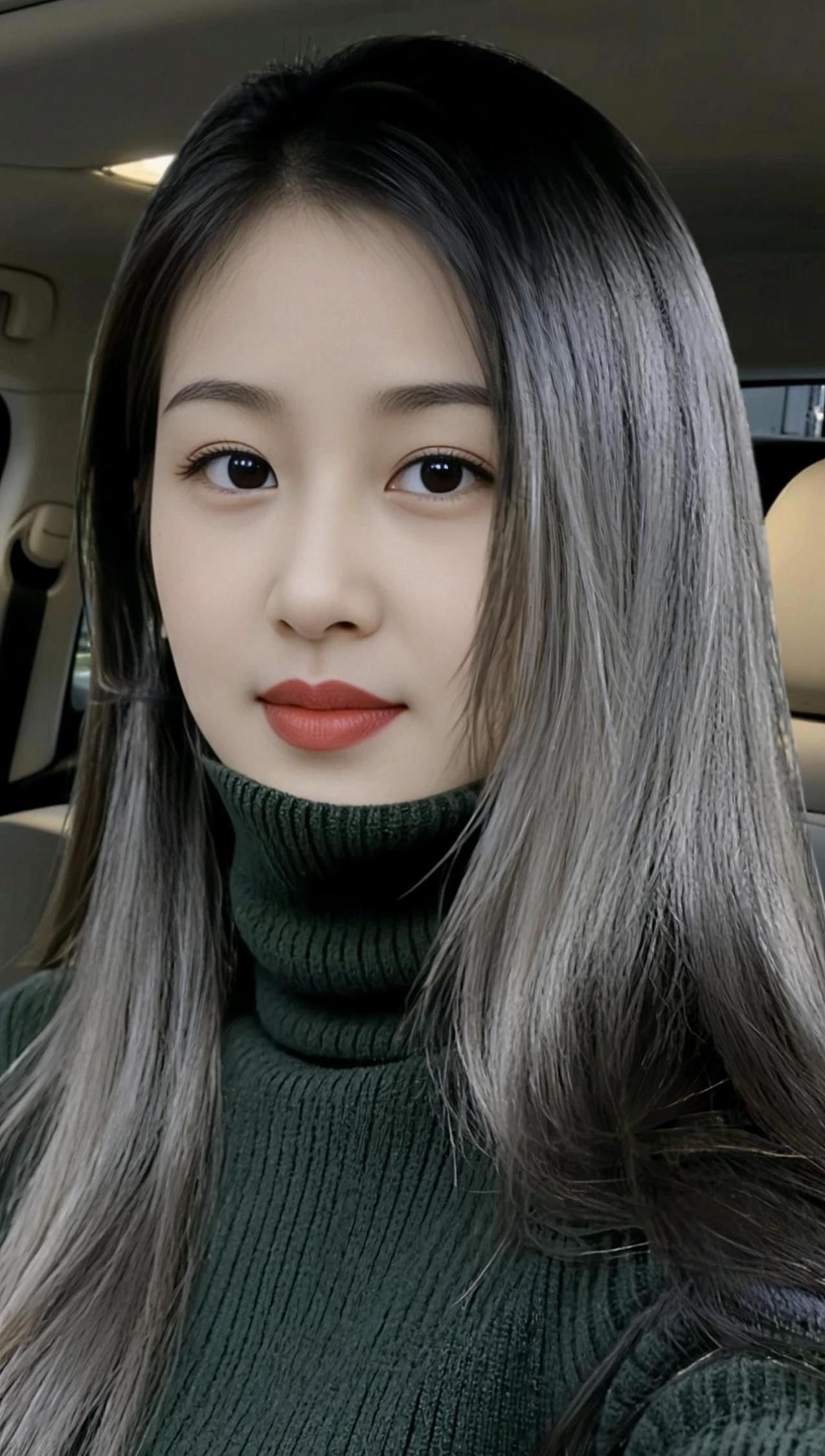 AI车内清透自拍优雅气质写真高颜值美女穿搭