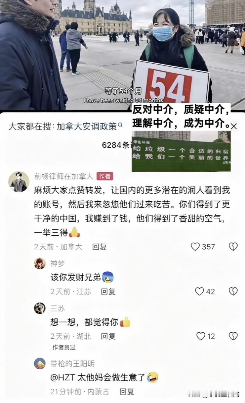 “我”是之前被大殖子、移民中介洗脑，带着存款和正规申请签证润出去的前润人。我落地