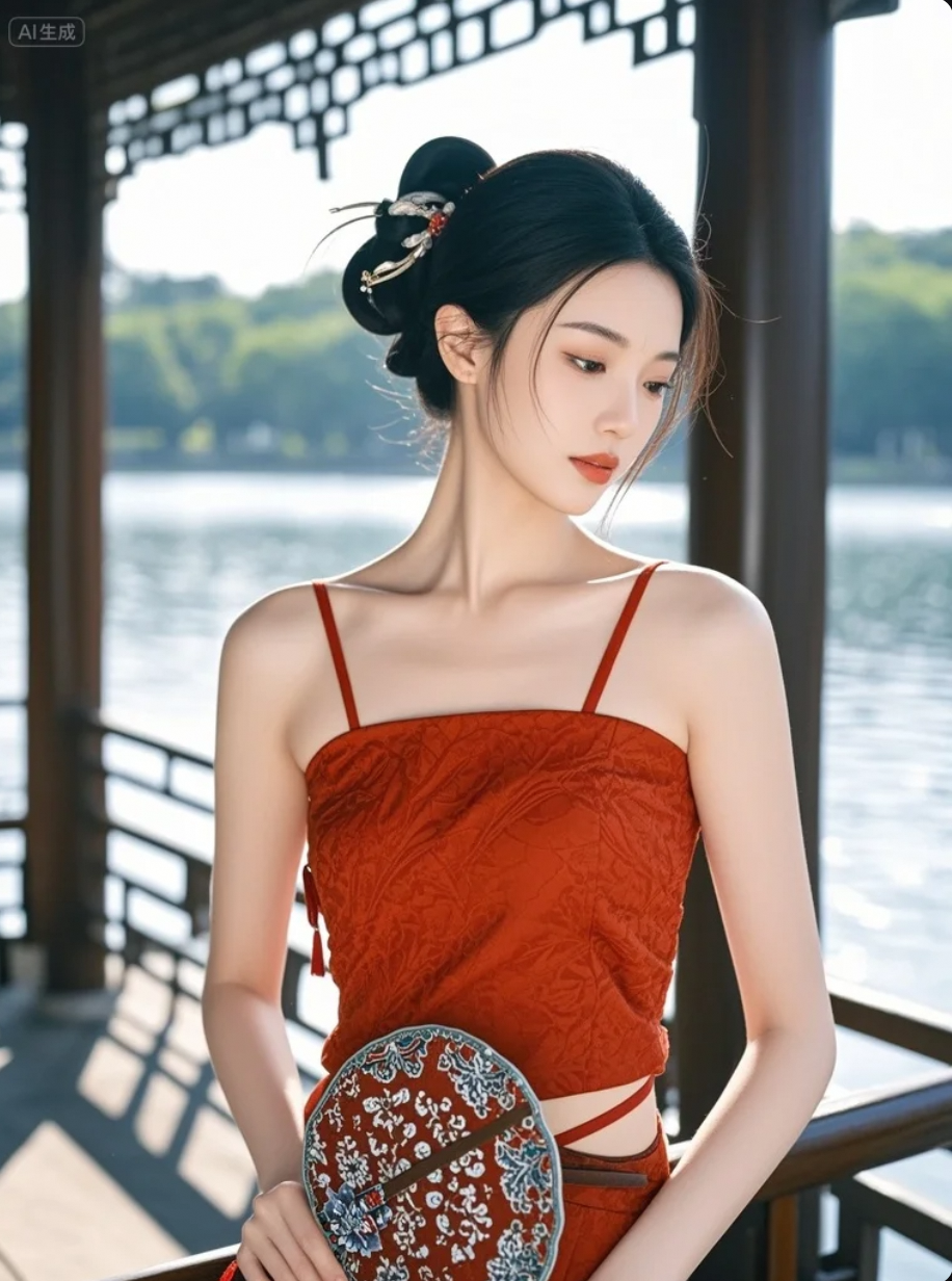 她站在湖边，不是风景，而是心动的理由