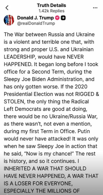 特朗普发文大骂泽连斯基白眼狼！ 美国前总统特朗普直接在自己的“真实社交”平台