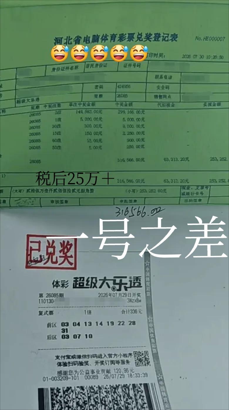 各位，我差点就上岸了，今天火速办理了兑奖手续，税后到手25万＋，没想到中大奖是真