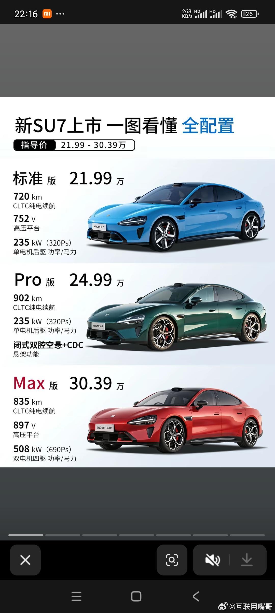 小米汽车定价一定有高人呀！配置增强了不少，成本也增长了不少，但定价比上一代定价只