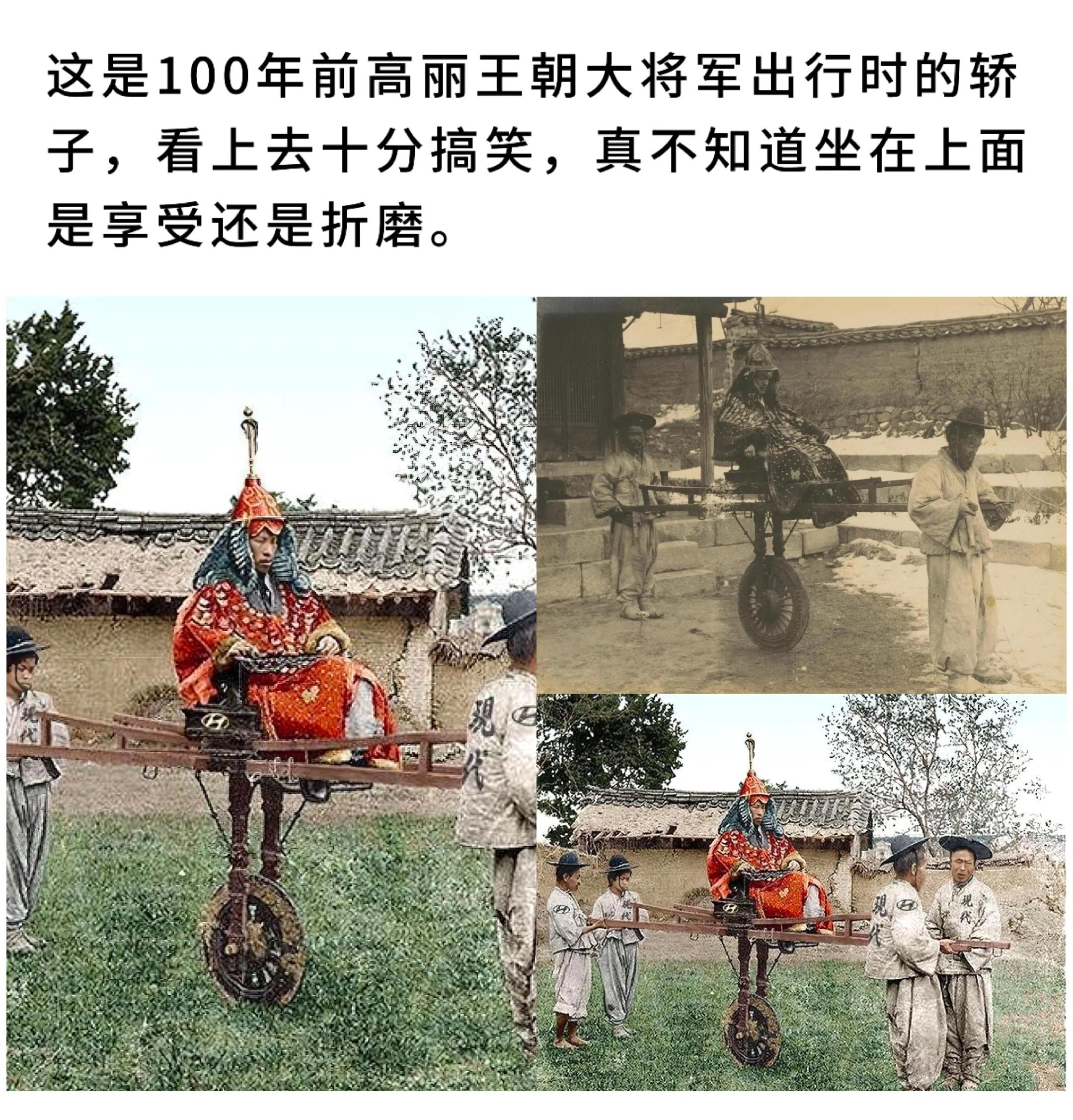 这是100年前高丽王朝大将军出行时的轿子，看上去十分搞笑，真不知道坐在...