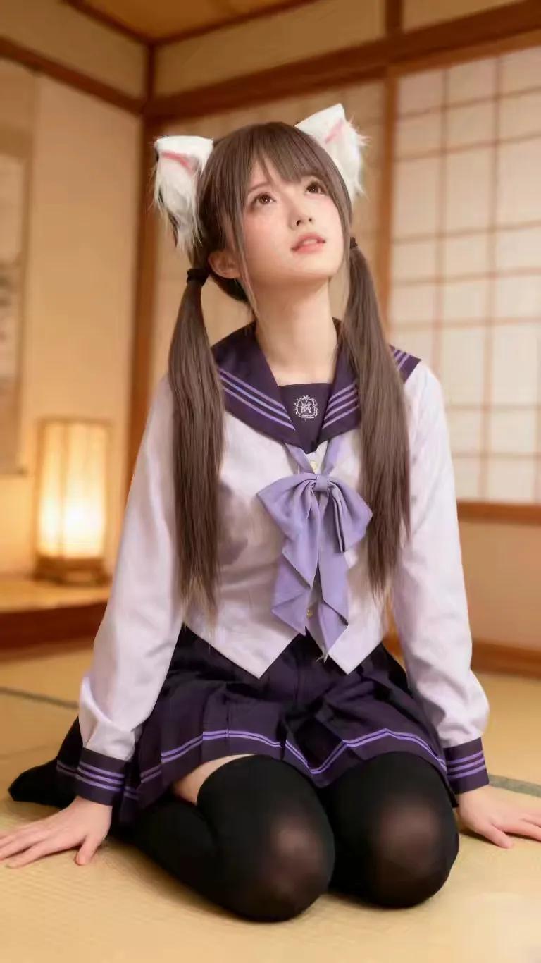 猫耳少女坐榻上，梦回古风意蕴长。梦幻猫耳少女猫耳少女照甜系猫耳少女猫耳萌妹