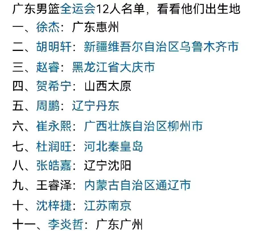 没有对比就没有伤害！全运会男篮成人组大名单，东道主广东队只有徐杰和崔永熙两名广东