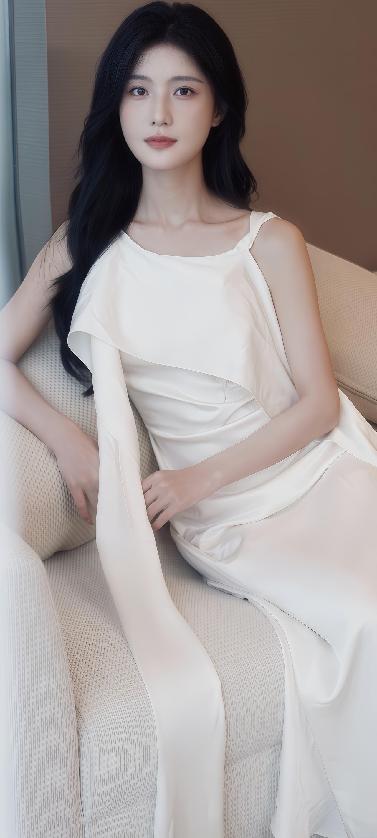 谁认识这位大美女？真的美到心巴上了！一袭剪裁利落的长裙勾勒出窈窕身姿，眉眼如画