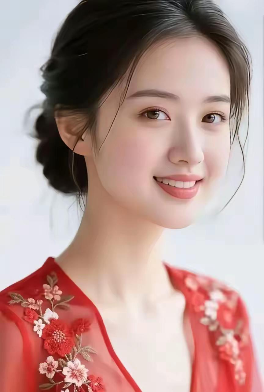 赞佳人​​朱衣绣蕊韵如兰，云鬓轻盘意自闲。笑靥融春添秀色，眸光流彩映娇颜。