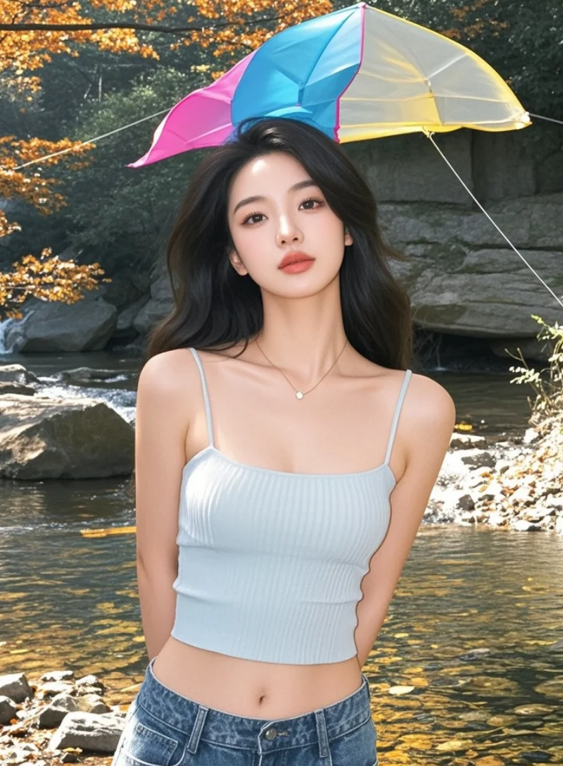温柔发丝缠指尖美女眸底漾着春溪