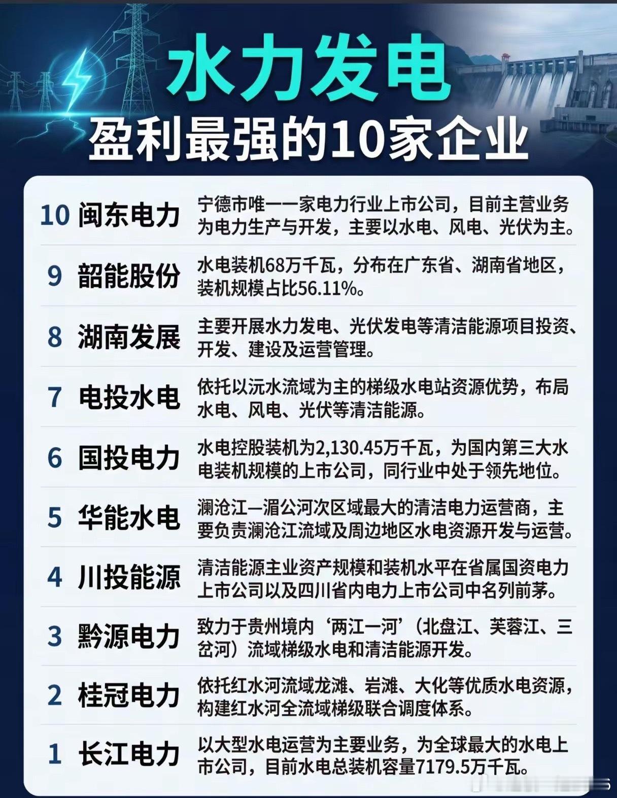 这10家水电企业，才是电力市场真正的“印钞机”？