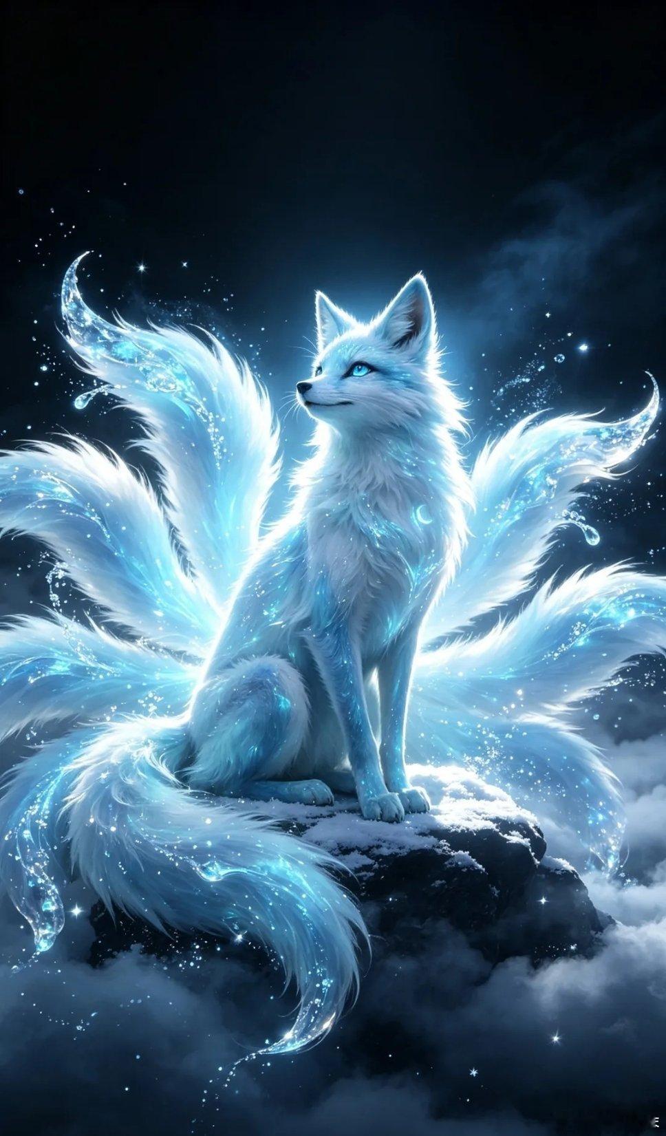 招财纳福祥瑞满盈幽蓝灵狐壁纸​​​