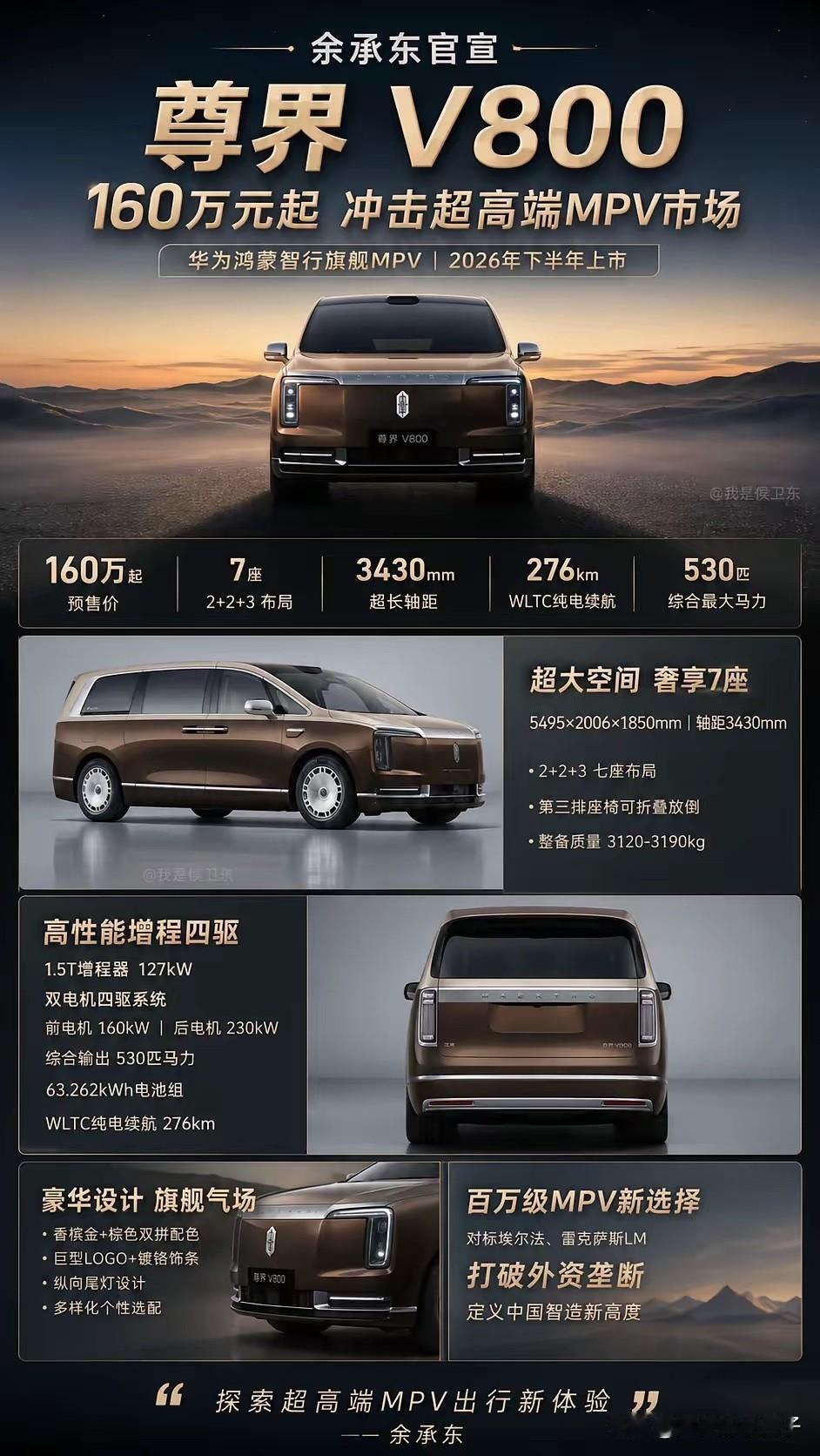160万起！华为尊界MPV出炉！先不要说这个价格高！你看看他对标的是谁？他