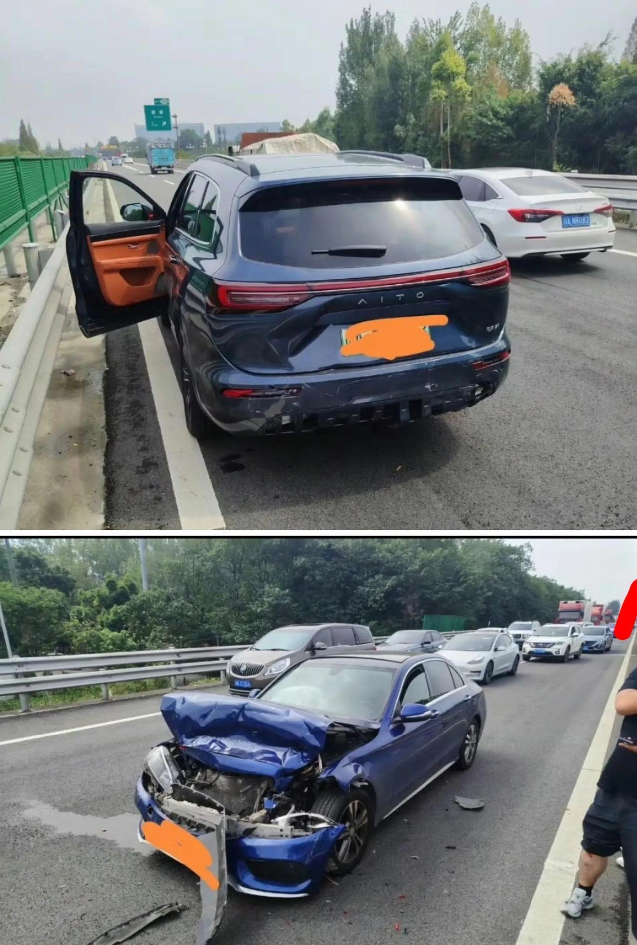 你应该相信你眼睛看到的，奔驰追尾问界m7，宝马追尾尚界H5，谁更硬，你们应该看得