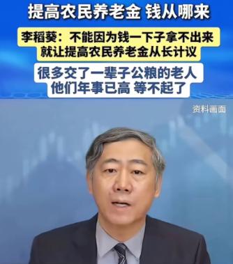 清华大学李稻葵：“不能因为钱一下子拿不出来，就让提高农民养老金从长计议，很多交了