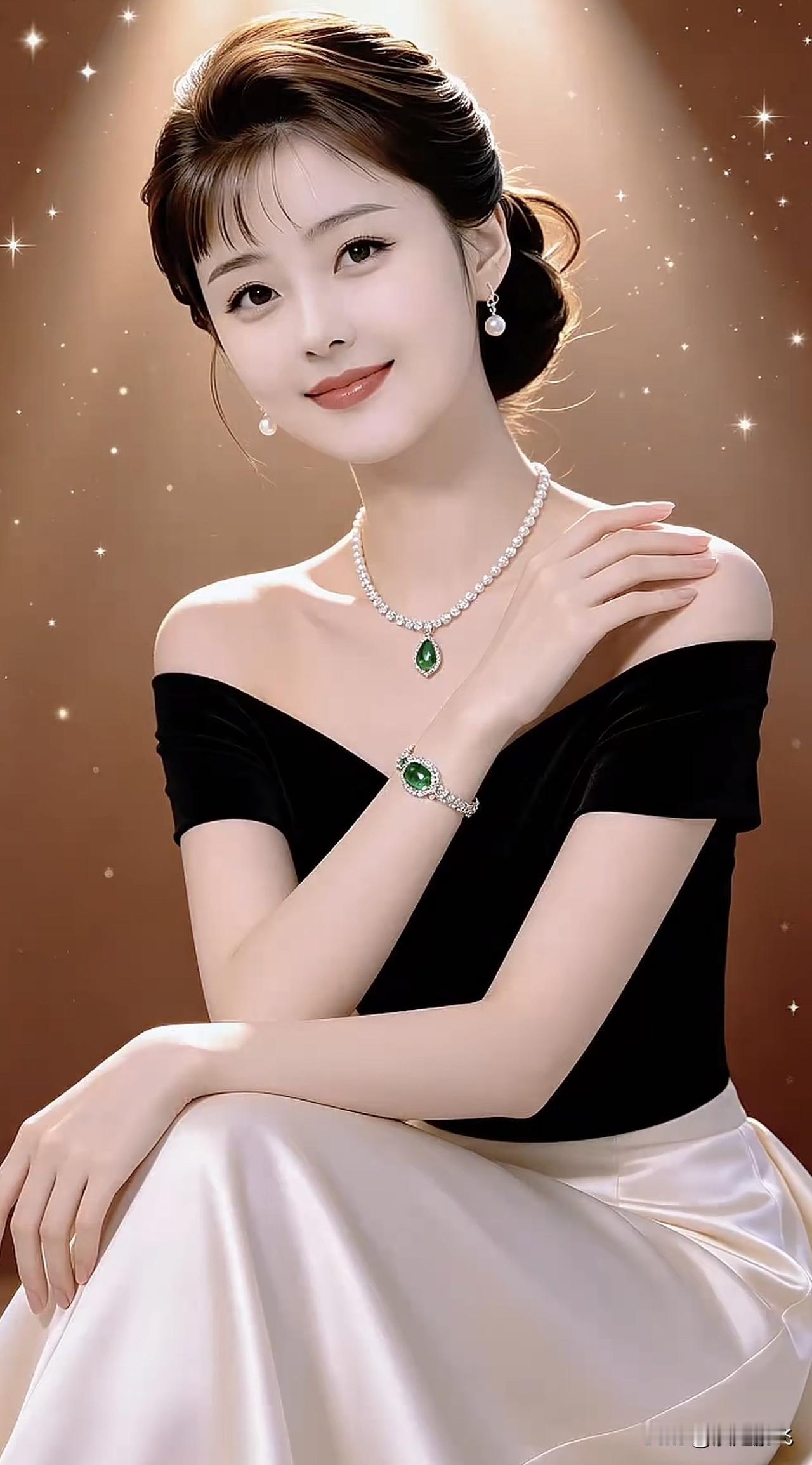 优雅黑裙与璀璨绿宝石的完美搭配，尽显高贵气质！💎✨紫玫瑰礼服红白裙搭配王冠