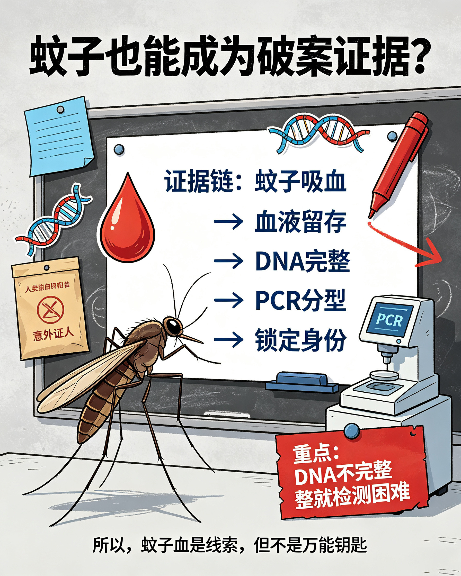 每天一条冷知识蚊子吸食了人类的血液，血液中含有人类的DNA，如果蚊子被打死，其