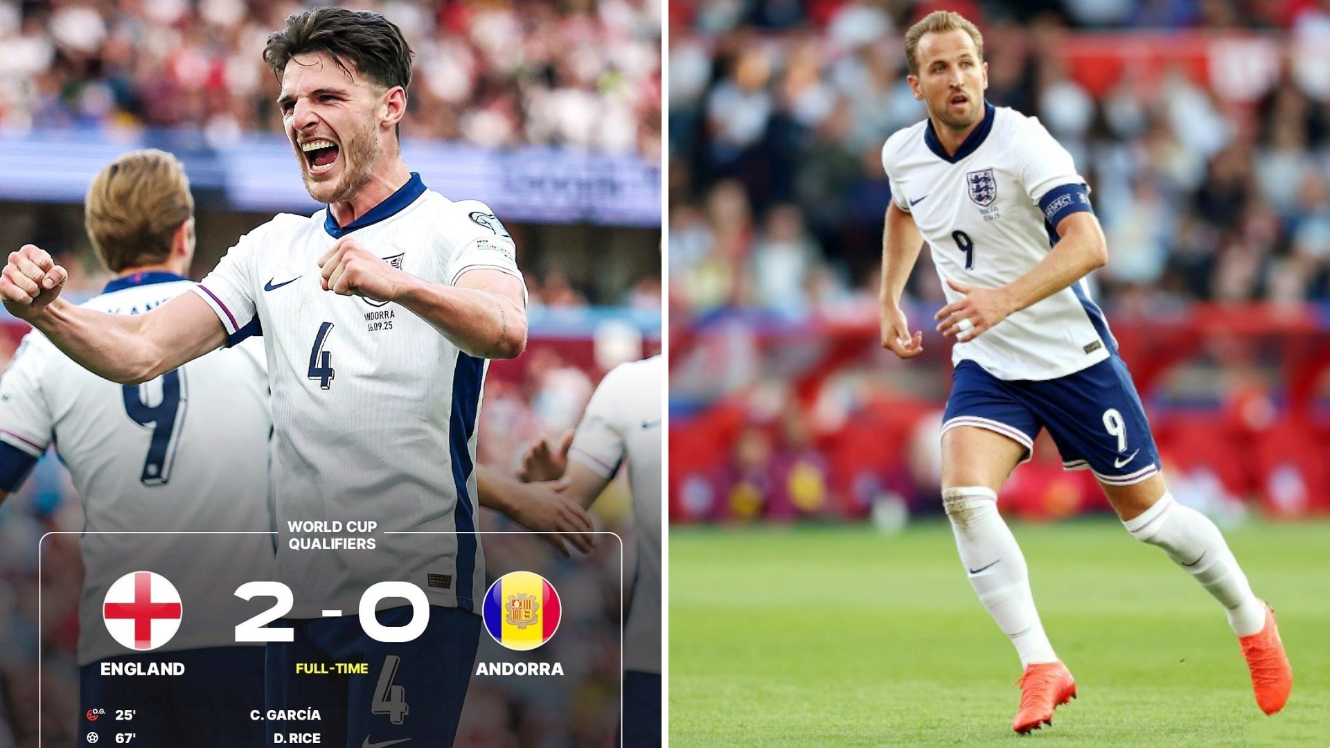 世预赛：英格兰主场2-0击败安道尔，小组赛4战全胜。马杜埃凯造乌龙，赖斯头球扩