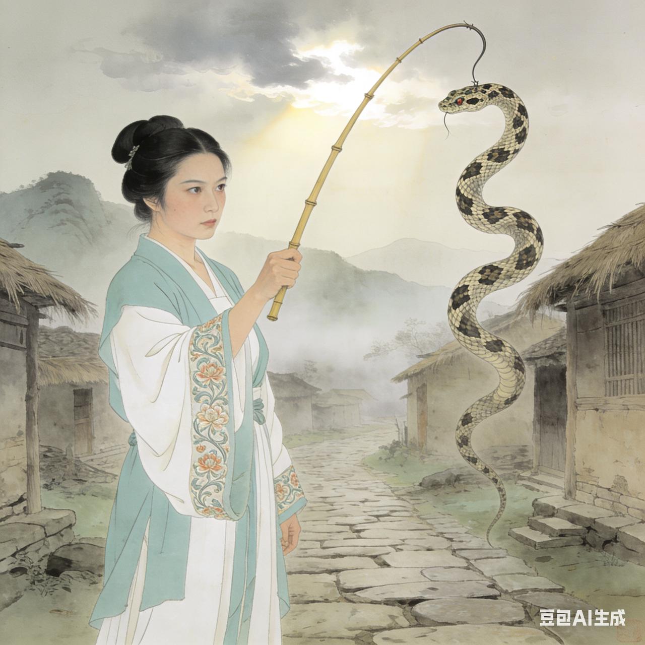 广西有一妇人，不怕蛇，更擅捕蛇。邻里家中若有蛇出没，常请她前去捉拿。一次捕蛇时，