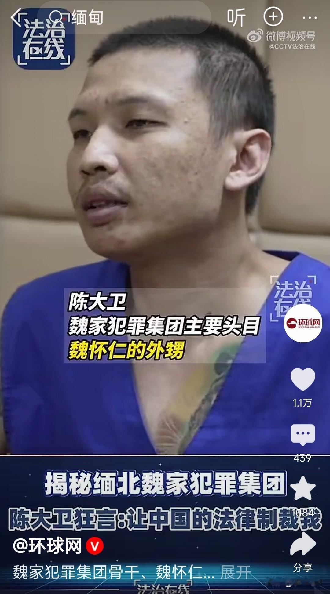 这个人是缅甸北部犯罪分子的头目，叫陈大卫，非常嚣张，被中国警察抓住，毫不畏惧。