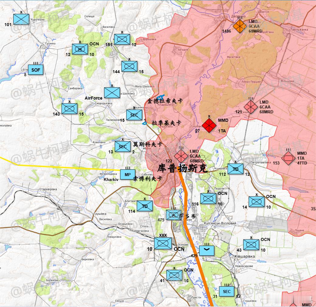库普扬斯克双方最新部署，底图不用在意，这两天Googlemap的KML下载有点问