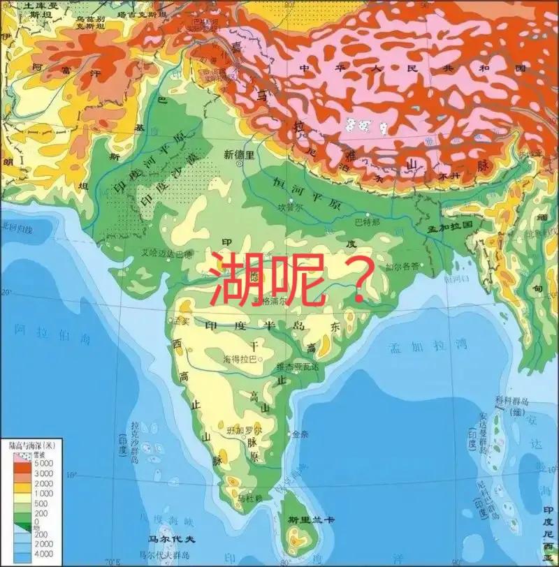 发现一件很吊诡的事情，面积偌大的南亚，居然找不出一个比较大的淡水湖！！最近印巴