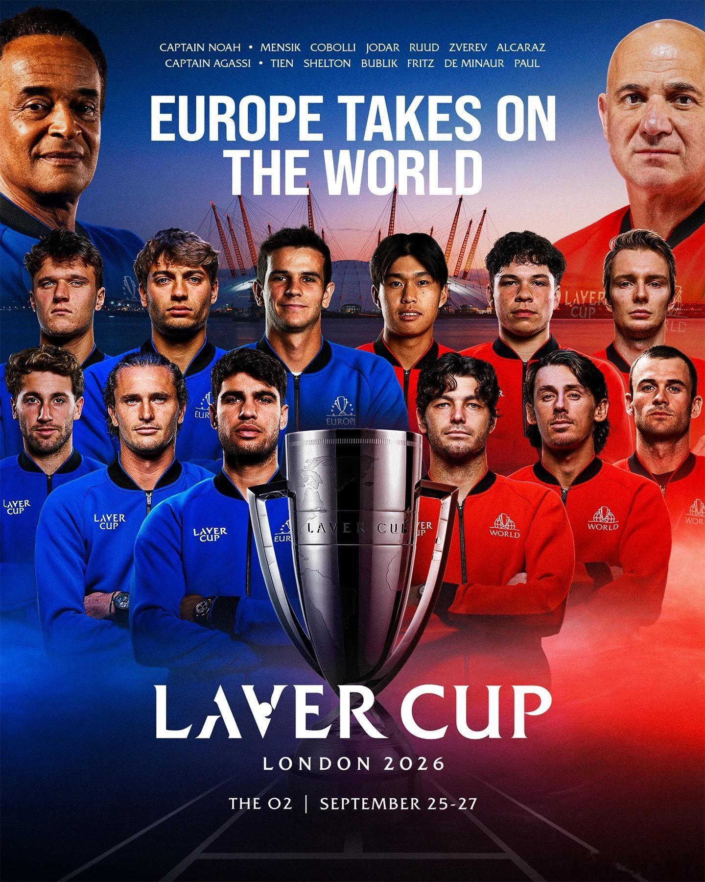 ATP拉沃尔杯阵容确定🙌世界队：阿加西（队长）、弗里茨、谢尔顿、德米纳尔、保罗