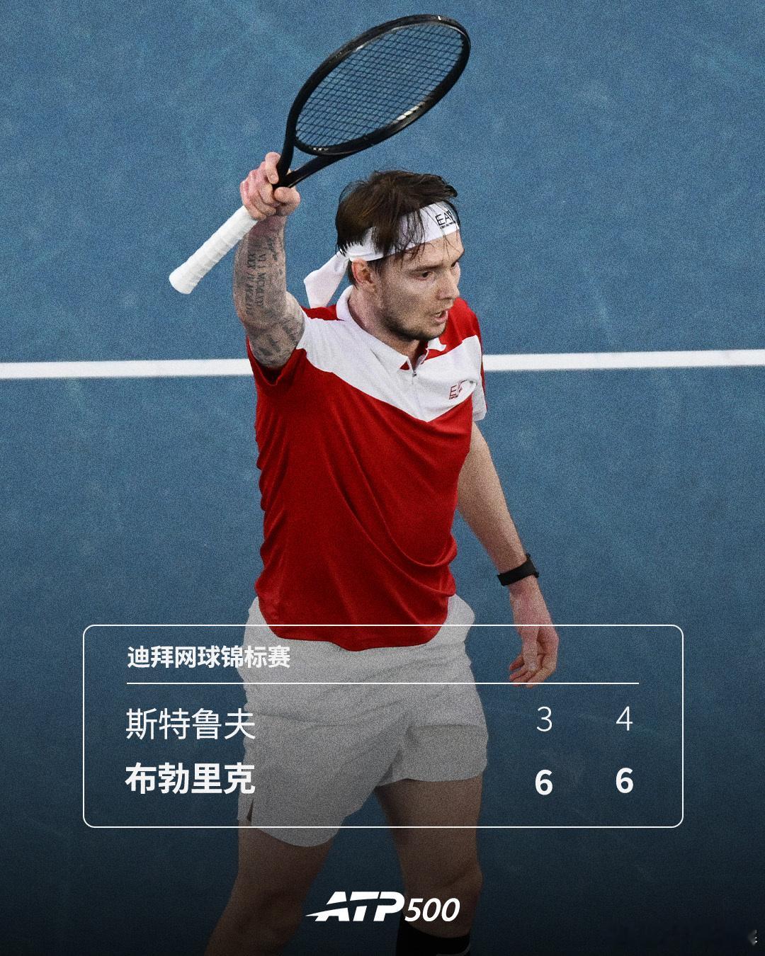 布勃里克首秀过关👏ATP500迪拜网球锦标赛男单首轮，2号种子布勃里克6-3
