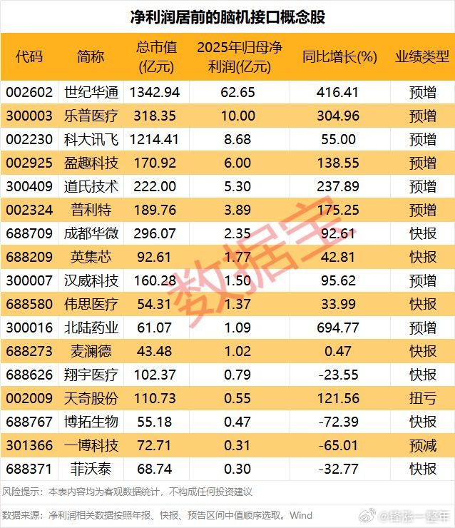 脑机接口首次写入政府工作报告，净利润居前的概念股名单A股