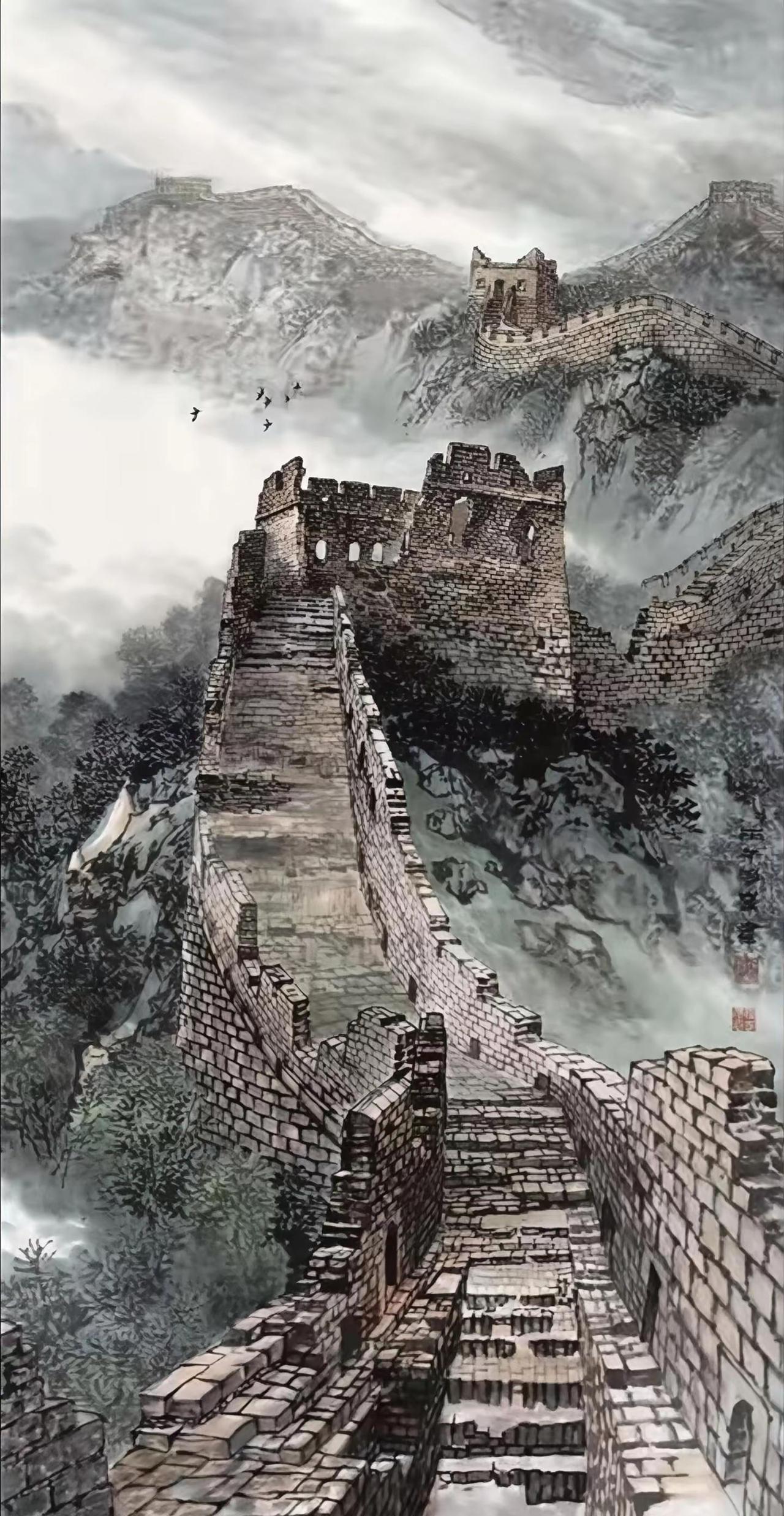 长城万里。写意山水创作者中心创作灵感长城国画水墨画