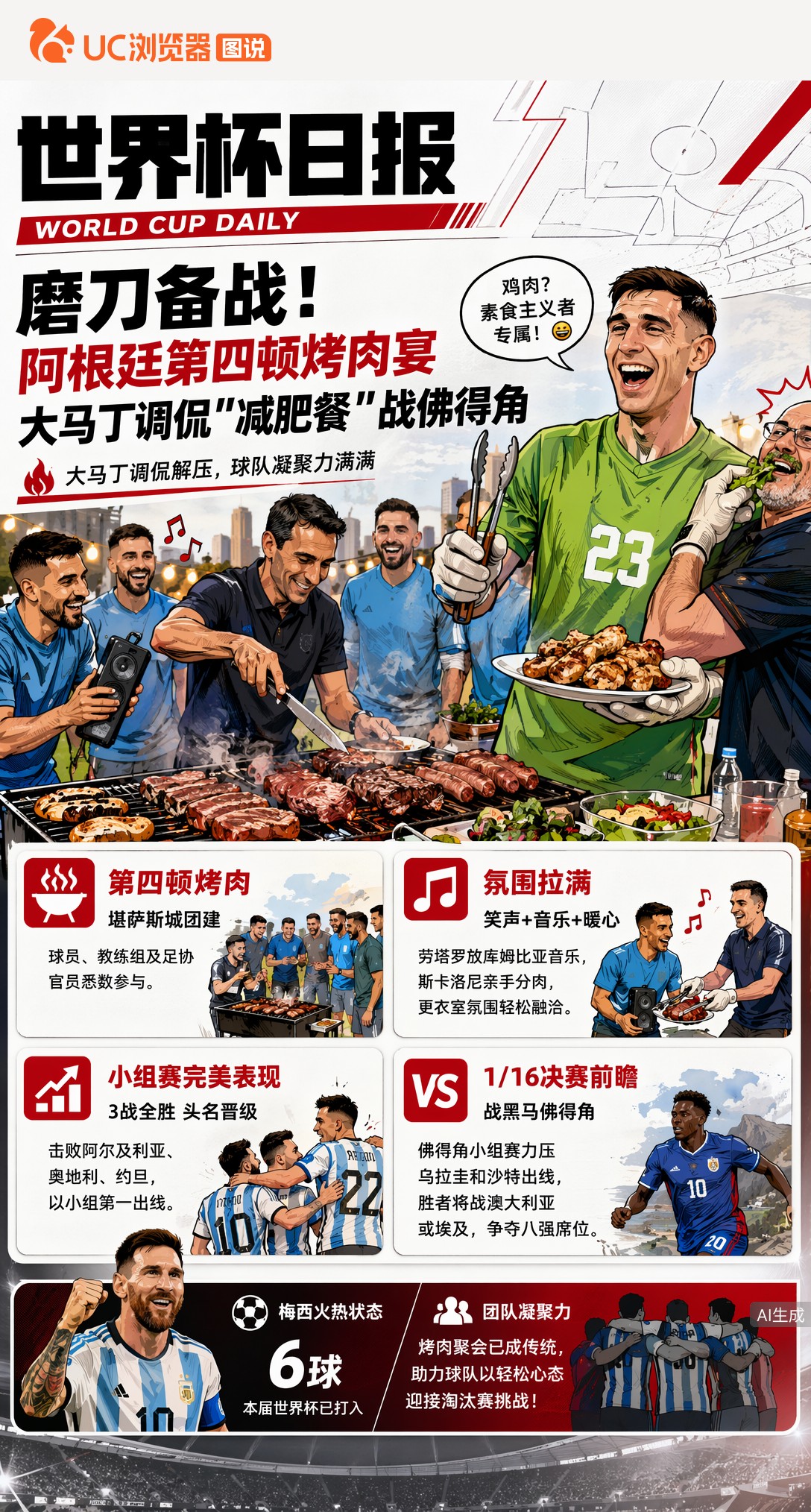 磨刀备战！阿根廷第四顿烤肉宴，大马丁调侃"减肥餐"战佛得角