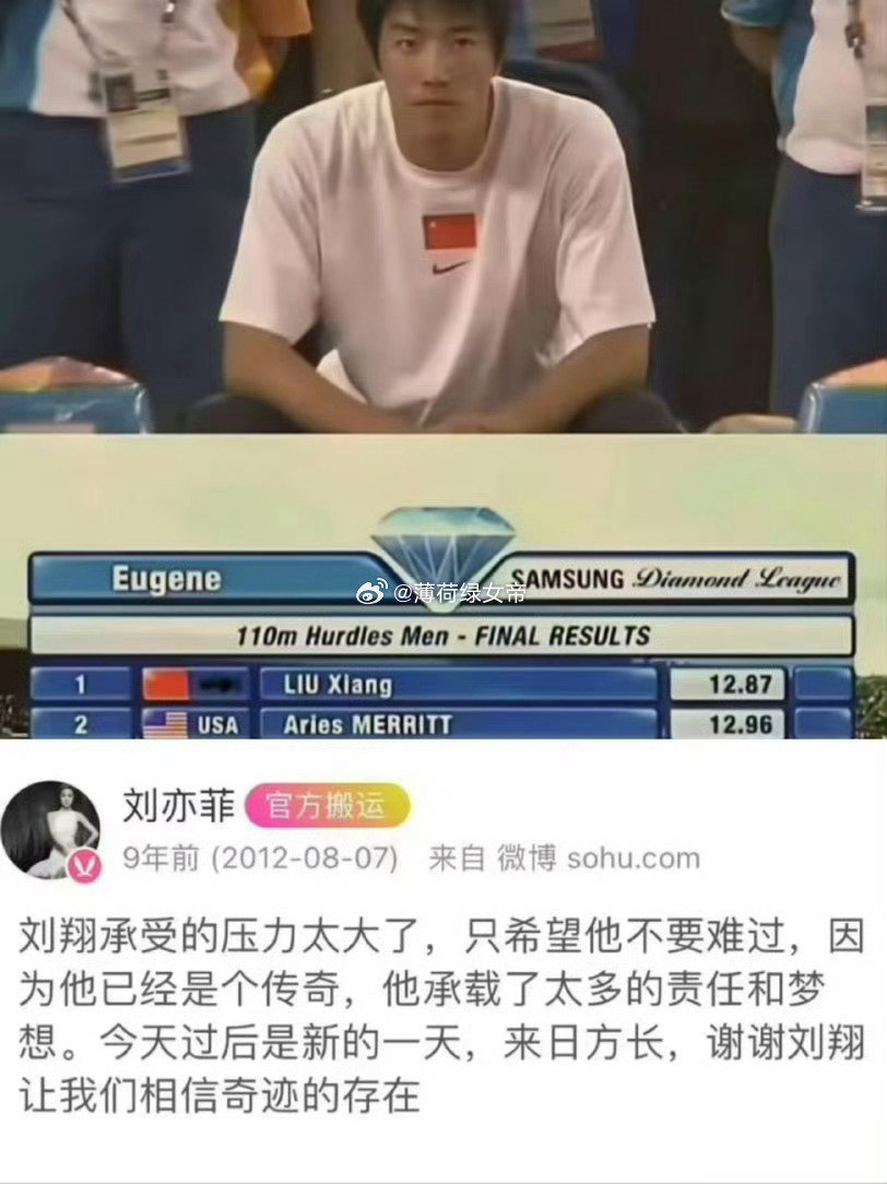 12年刘亦菲力挺刘翔！刘亦菲又一次走在了时代前沿​