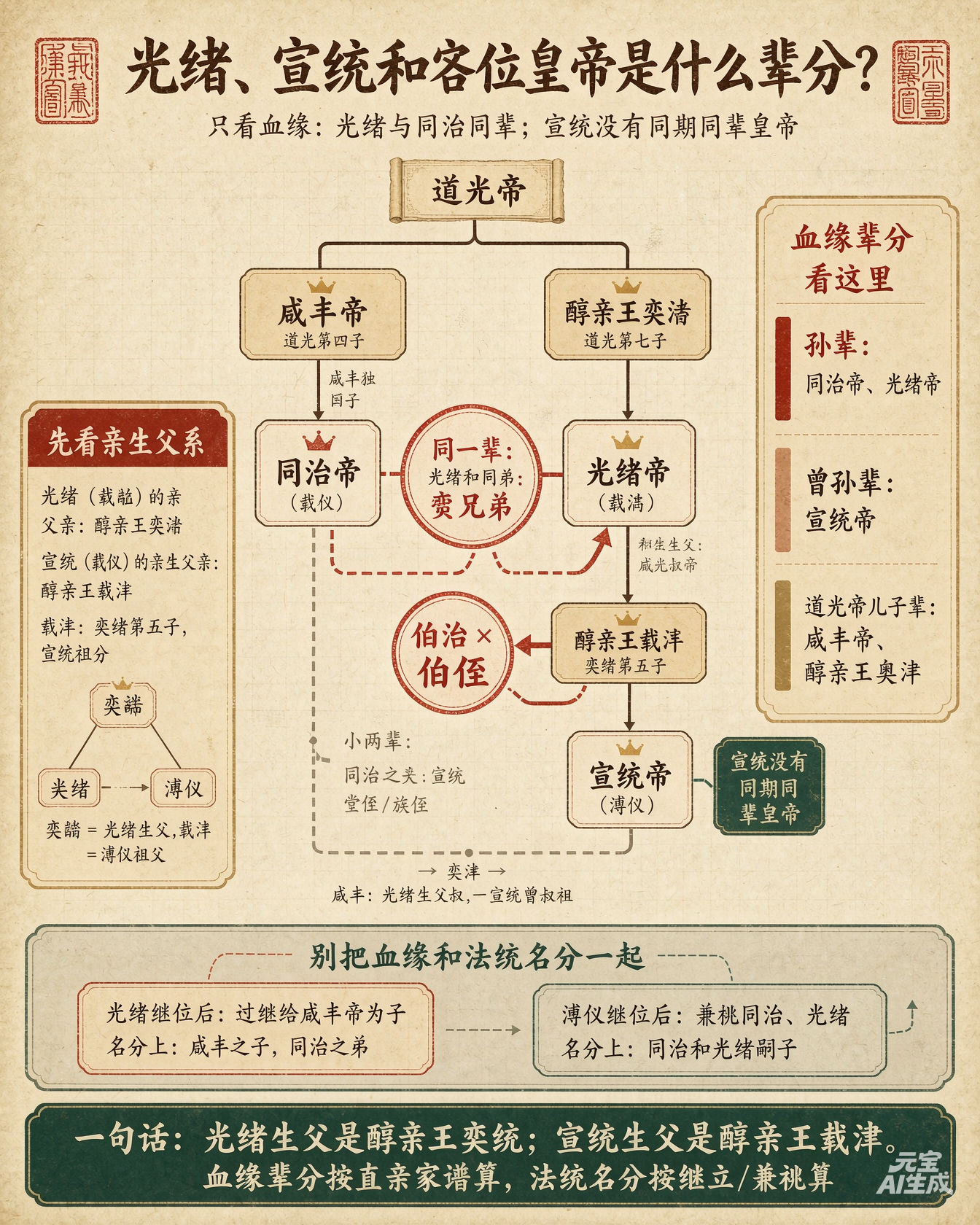 一图看懂同治、光绪、宣统三位皇帝之间错综复杂的关系