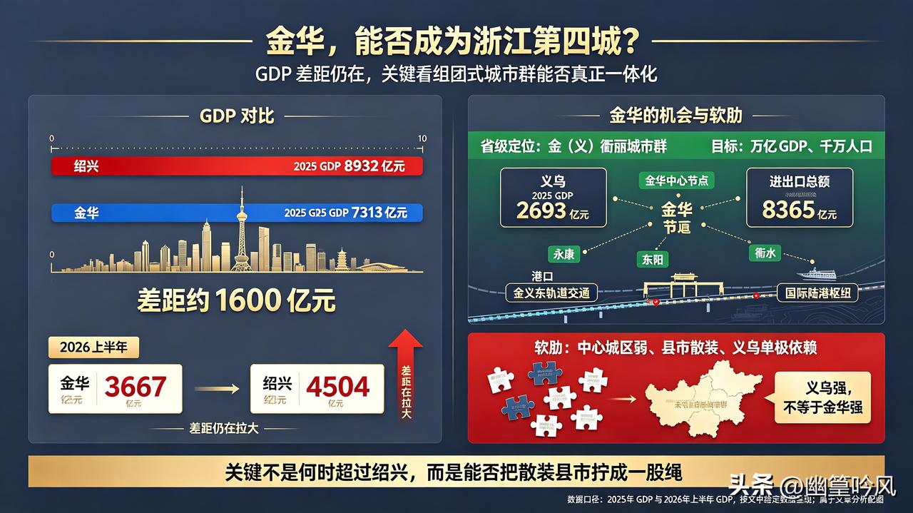金华能建成浙江第四大城市吗?先说结论：论GDP，金华现在确实还排不上。2025年