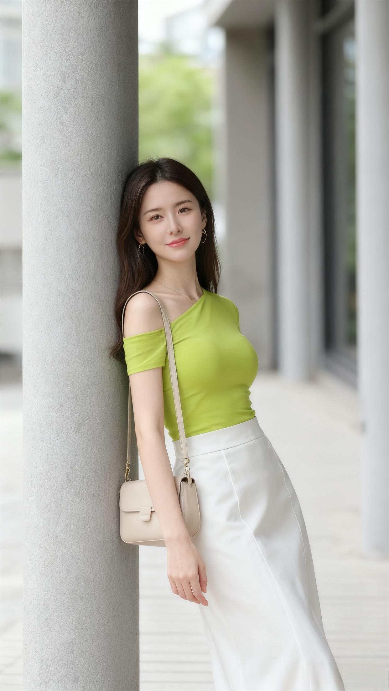 清新穿搭，绿意盎然，白裙飘逸，轻松自在！🌿👗👠