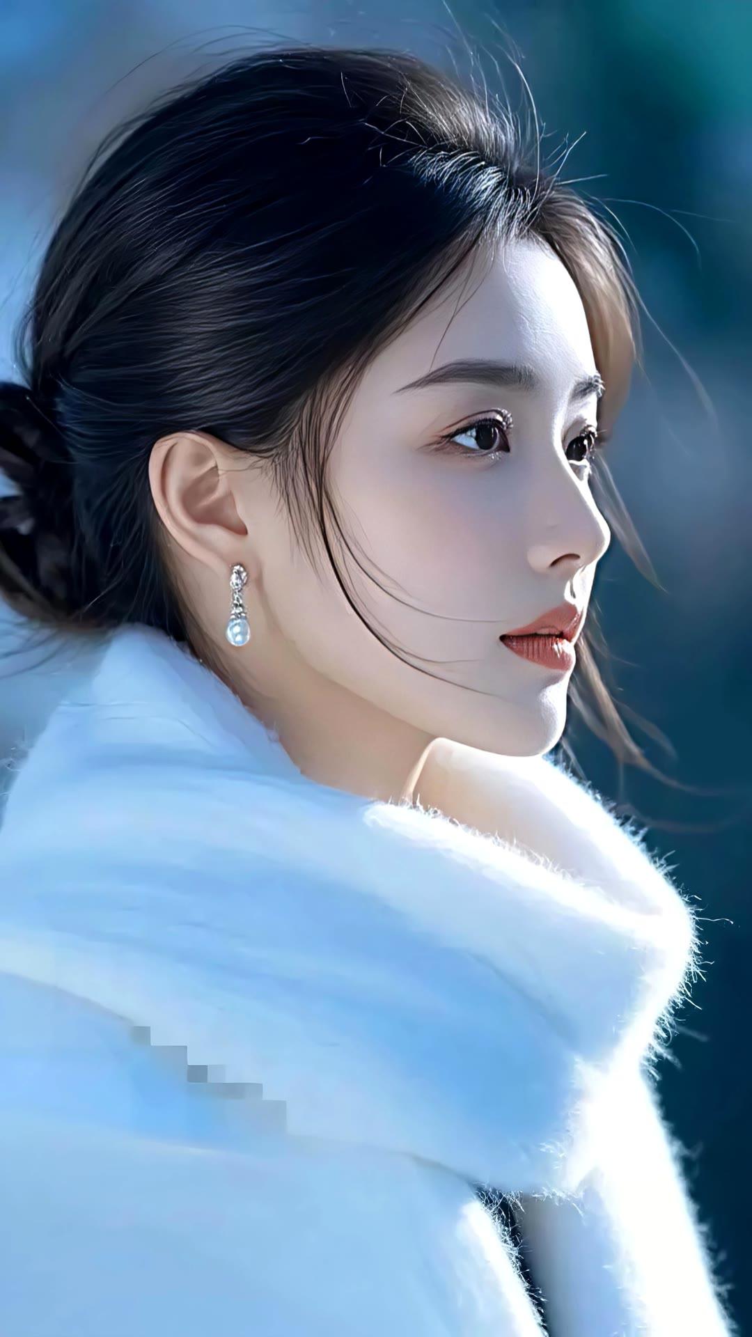 冬日暖阳下，优雅白衣少女，静谧如画。