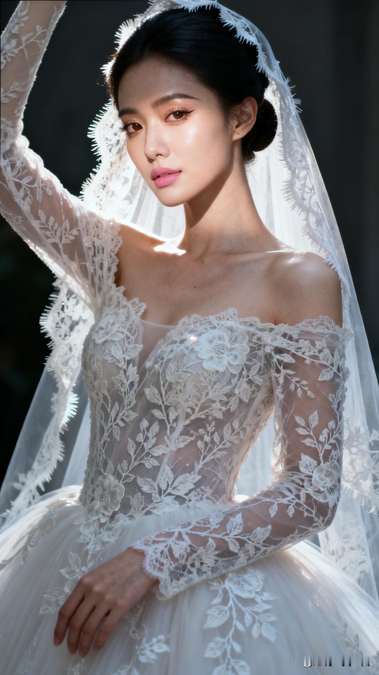 花影摇曳，新娘娇羞。高级感写真推荐梦幻婚纱，温柔新娘，光影交错，浪漫瞬间