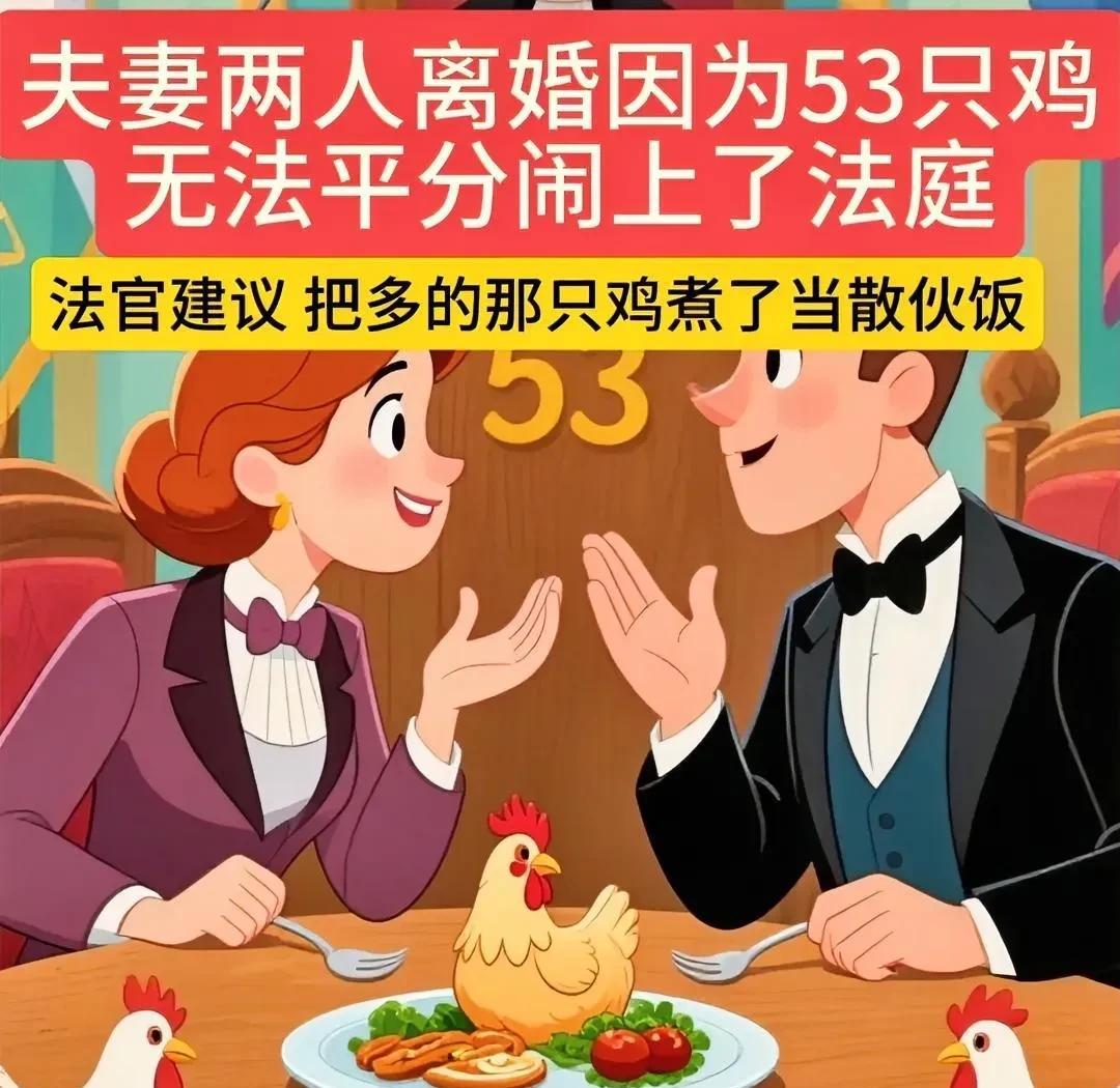 近日，有对夫妻闹离婚，居然不是为了房子车子，而是因为53只家禽平分不了闹上法庭！