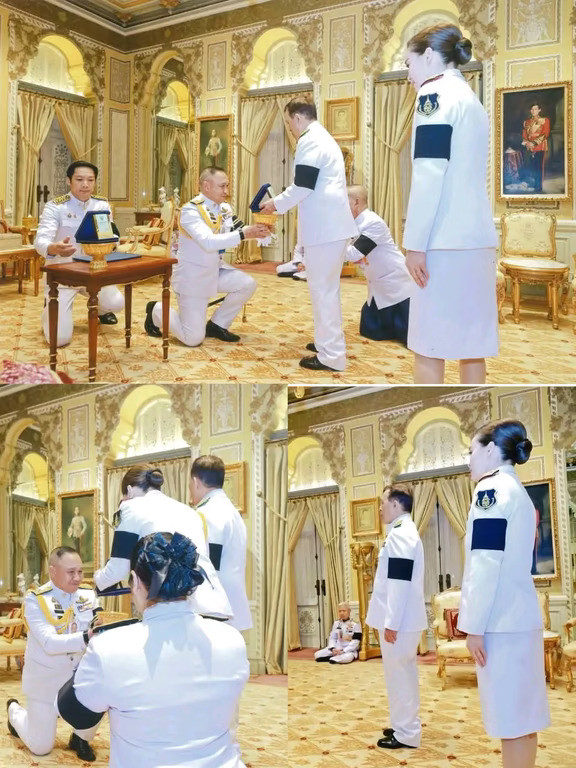 泰国民航局（CAAT）局长及其代表团在安蓬沙坦宫觐见泰国国王和苏提达王后，正式向国王和王后陛下颁发了
