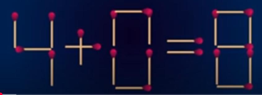 这是用火柴棒摆成的“4+0=8”算式，显然不成立。快开动脑筋，看看怎样通