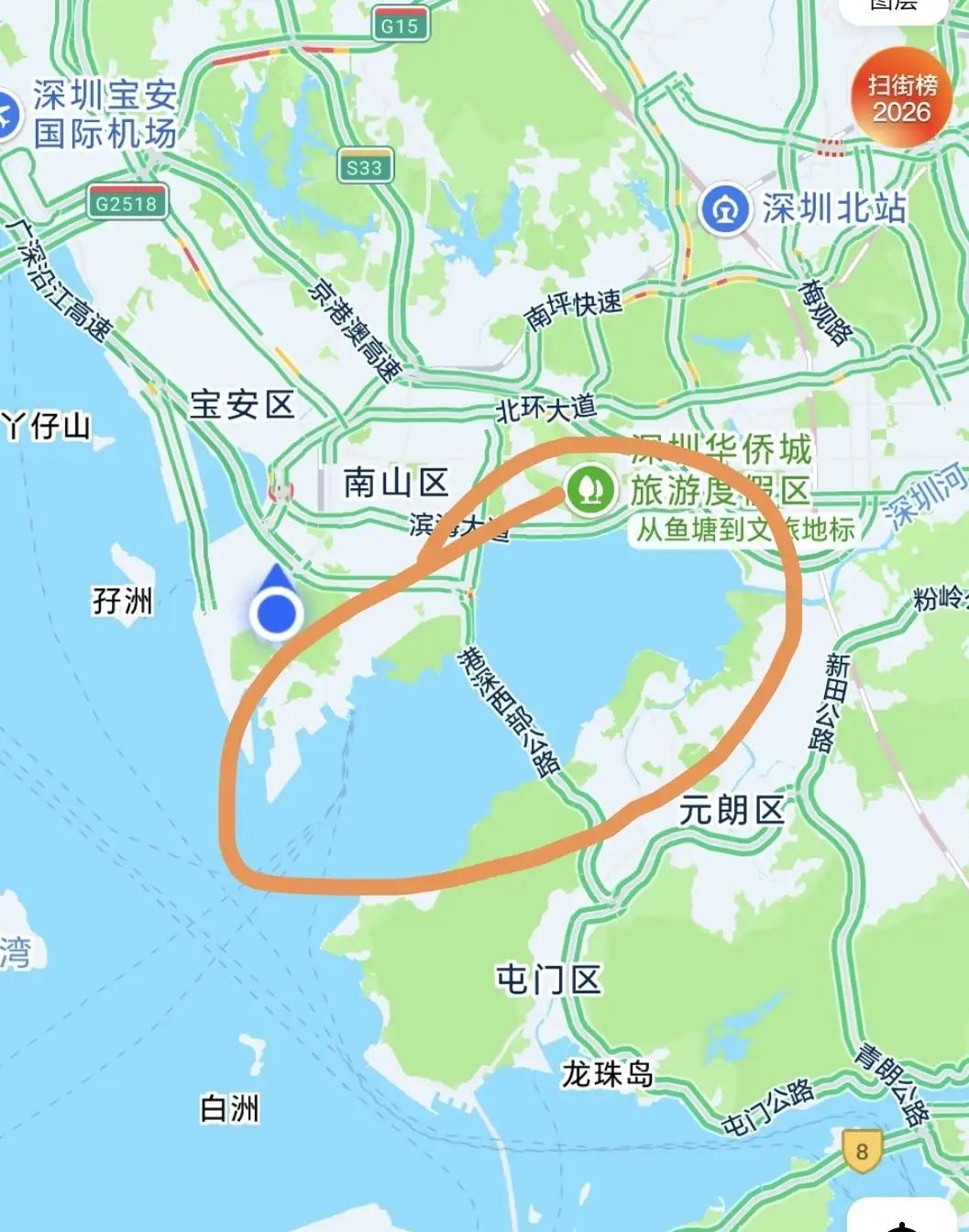 深圳湾，已经没有多少是深圳的，对照旧地图，曾经的海边，是现在的后海大道，现在的大